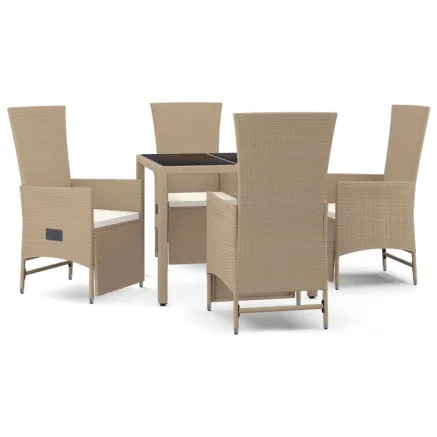 Ensemble à manger de jardin avec coussins 5pcs Beige poly rotin 2