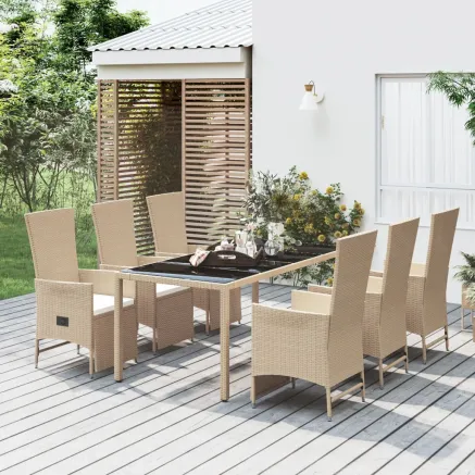 Ensemble à manger de jardin et coussins 7 pcs beige poly rotin