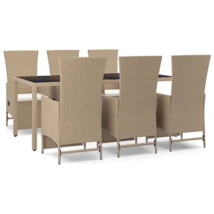 Ensemble à manger de jardin et coussins 7 pcs beige poly rotin 2