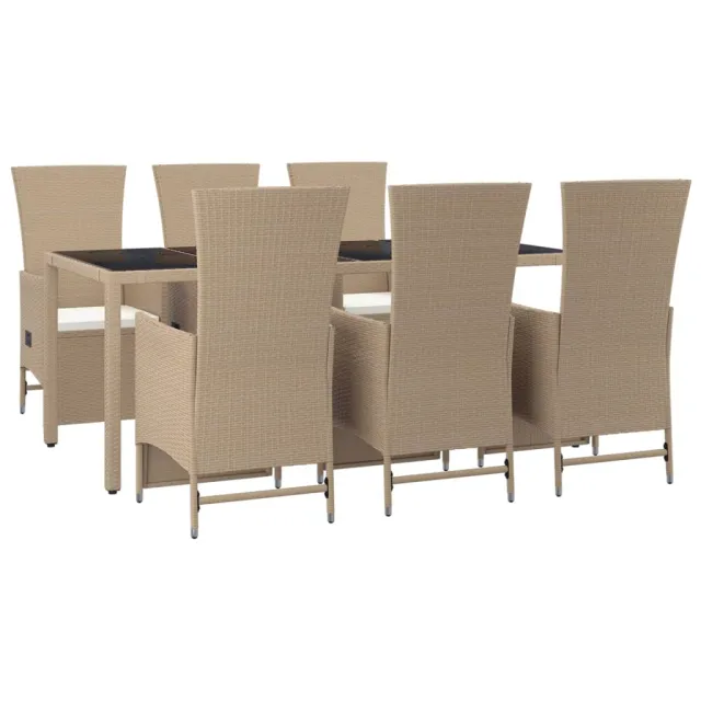 Ensemble à manger de jardin et coussins 7 pcs beige poly rotin
