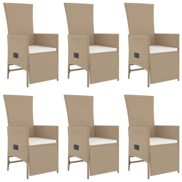 Ensemble à manger de jardin et coussins 7 pcs beige poly rotin
