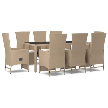 Ensemble à manger de jardin et coussins 9 pcs beige Poly rotin 2