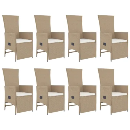 Ensemble à manger de jardin et coussins 9 pcs beige Poly rotin