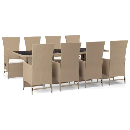 Ensemble à manger de jardin et coussins 9 pcs beige Poly rotin 2