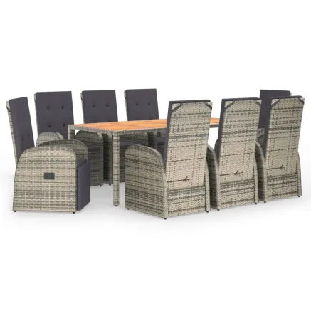 Ensemble à manger de jardin 9 pcs coussins gris résine tressée 2