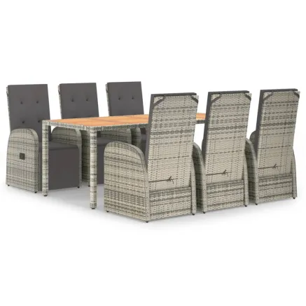 Ensemble à manger de jardin et coussins 7 pcs gris rotin 2
