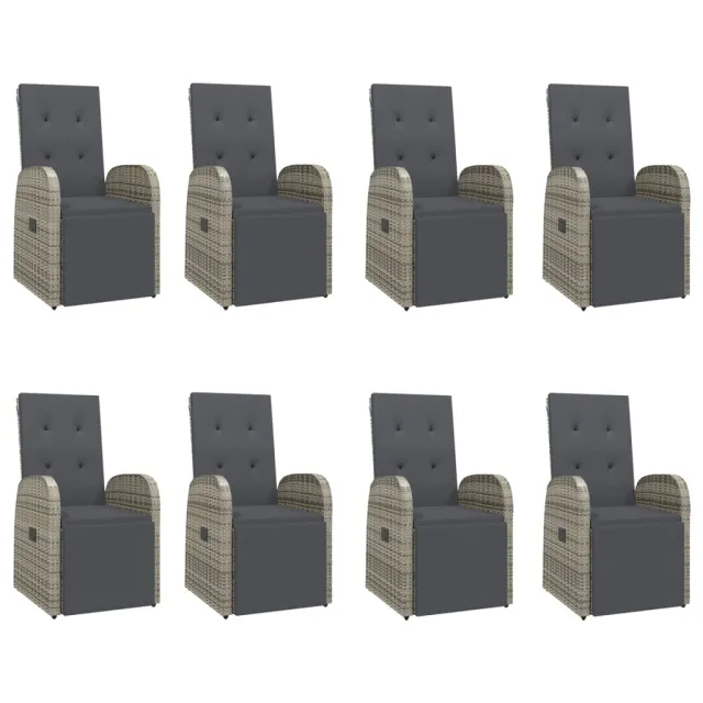 Ensemble à manger de jardin 9 pcs coussins gris résine tressée