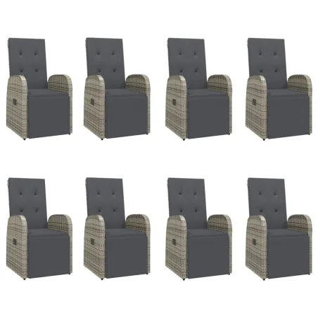 Ensemble à manger de jardin 9 pcs coussins gris résine tressée