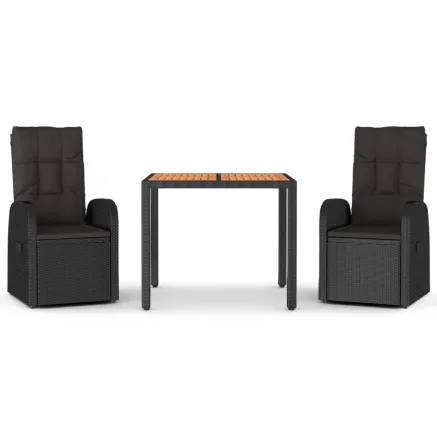 Ensemble à manger de jardin avec coussins 3 pcs Noir 2