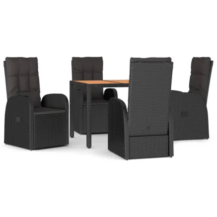 Ensemble à manger de jardin coussins 5pcs Noir Résine tressée 2
