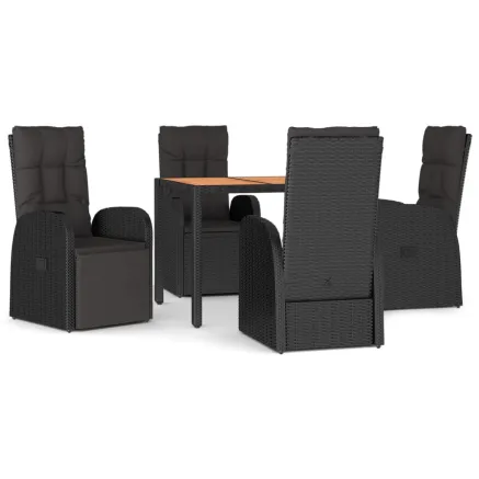 Ensemble à manger de jardin coussins 5pcs Noir Résine tressée 2