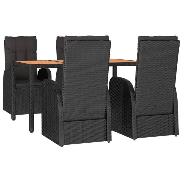 Ensemble à manger de jardin coussins 5pcs Noir Résine tressée