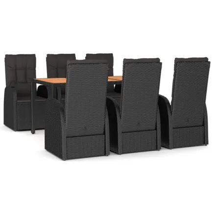 Ensemble à manger de jardin coussins 7pcs Noir Résine tressée 2