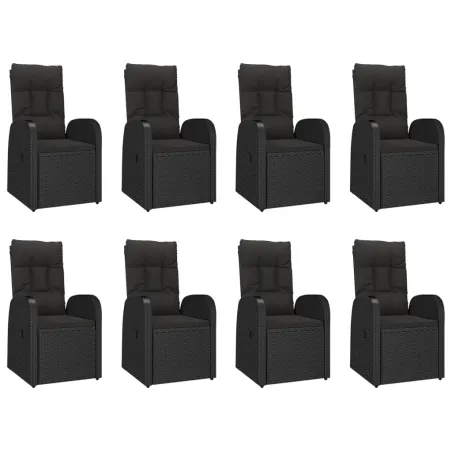 Ensemble à manger de jardin 9pcs coussins noir résine tressée