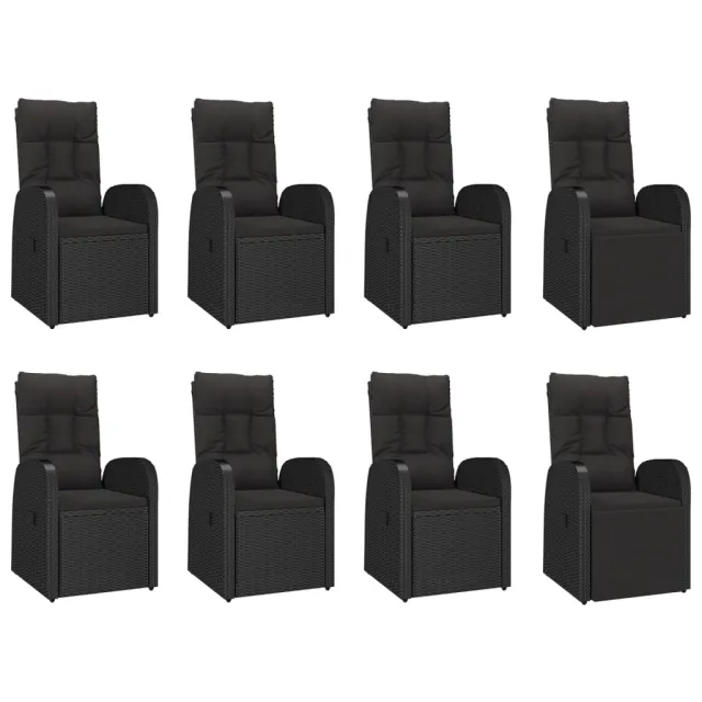 Ensemble à manger de jardin 9pcs coussins noir résine tressée