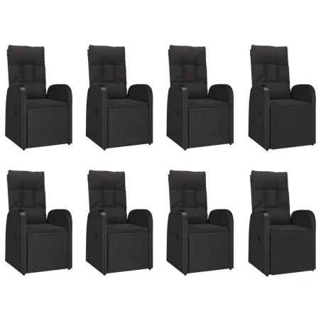 Ensemble à manger de jardin 9pcs coussins noir résine tressée