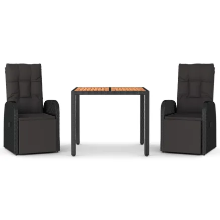 Ensemble à manger de jardin 3 pcs Noir Poly rotin et acacia 2