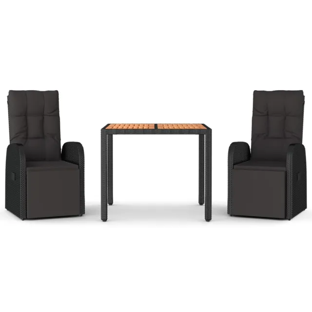 Ensemble à manger de jardin 3 pcs Noir Poly rotin et acacia