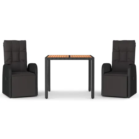 Ensemble à manger de jardin 3 pcs Noir Poly rotin et acacia