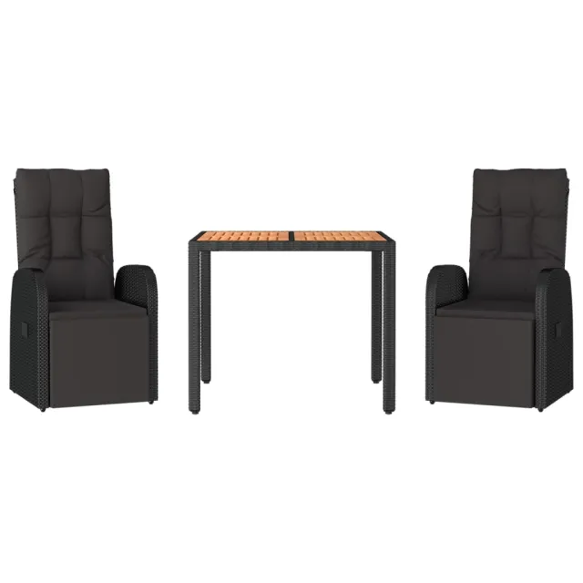 Ensemble à manger de jardin 3 pcs Noir Poly rotin et acacia