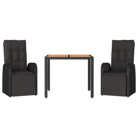Ensemble à manger de jardin 3 pcs Noir Poly rotin et acacia