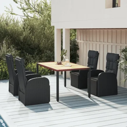 Ensemble à manger de jardin 5pcs Noir Poly rotin et acacia
