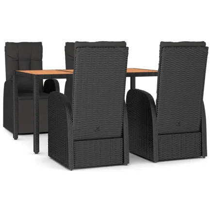 Ensemble à manger de jardin 5pcs Noir Poly rotin et acacia 2
