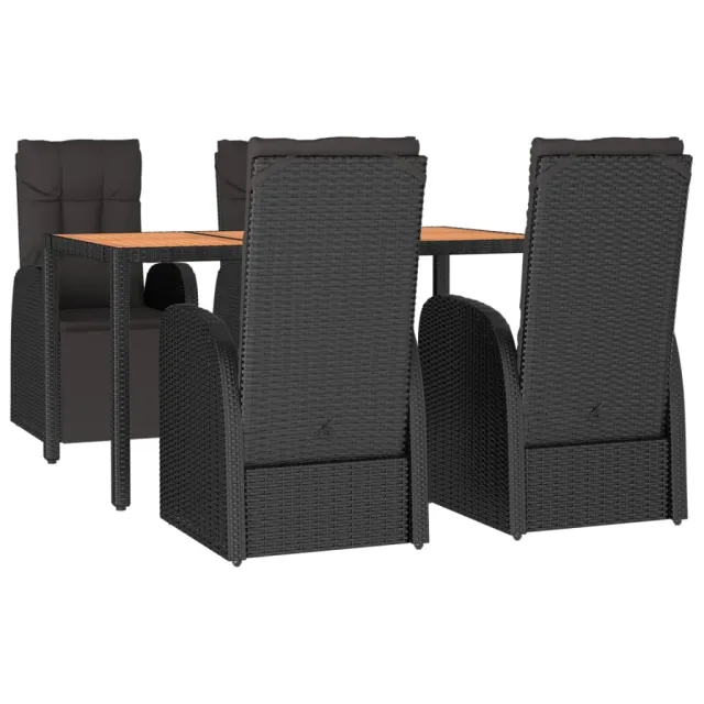 Ensemble à manger de jardin 5pcs Noir Poly rotin et acacia