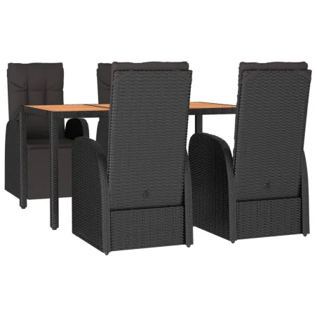 Ensemble à manger de jardin 5pcs Noir Poly rotin et acacia