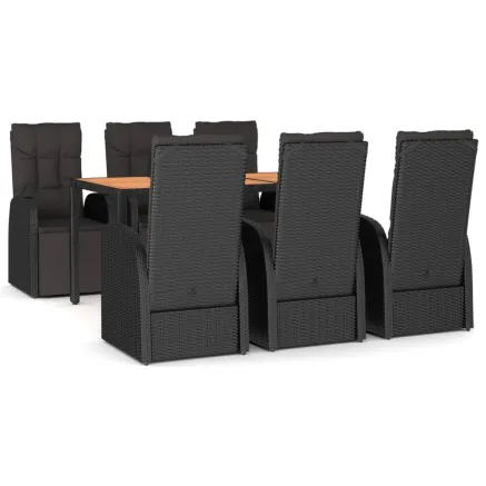 Ensemble à manger de jardin 7 pcs Noir Poly rotin et acacia 2