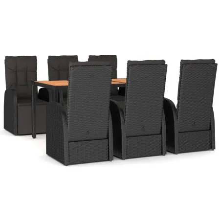 Ensemble à manger de jardin 7 pcs Noir Poly rotin et acacia
