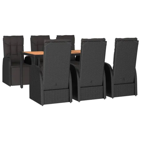 Ensemble à manger de jardin 7 pcs Noir Poly rotin et acacia