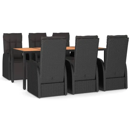 Ensemble à manger de jardin 7 pcs Noir Poly rotin et acacia 2