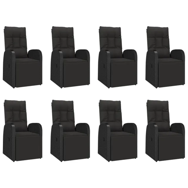 Ensemble à manger de jardin 9 pcs Noir Poly rotin et acacia