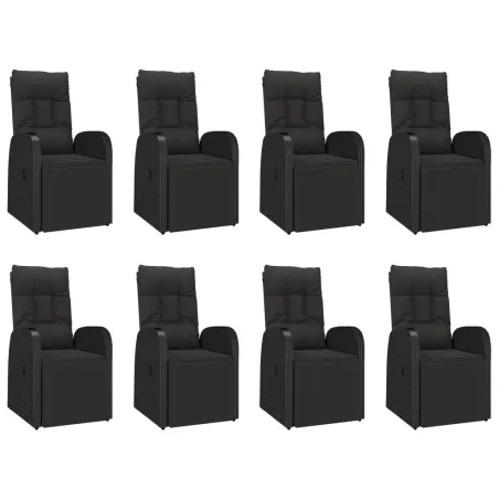 Ensemble à manger de jardin 9 pcs Noir Poly rotin et acacia