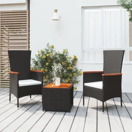 Ensemble de salon de jardin 3 pcs noir poly rotin et acacia