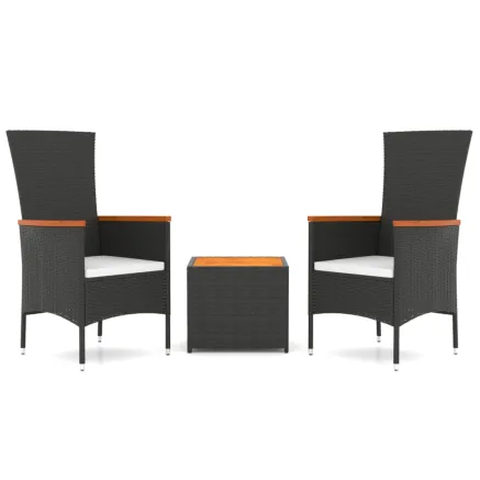 Ensemble de salon de jardin 3 pcs noir poly rotin et acacia 2