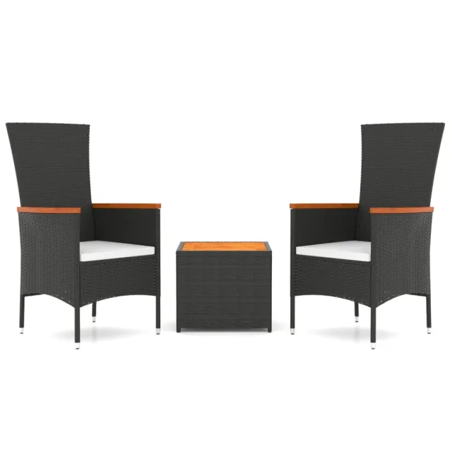 Ensemble de salon de jardin 3 pcs noir poly rotin et acacia