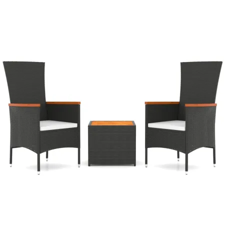 Ensemble de salon de jardin 3 pcs noir poly rotin et acacia