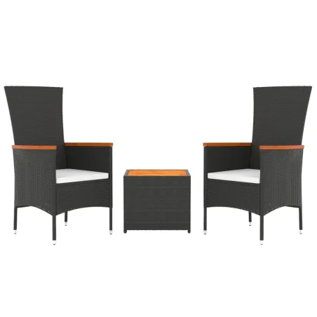 Ensemble de salon de jardin 3 pcs noir poly rotin et acacia