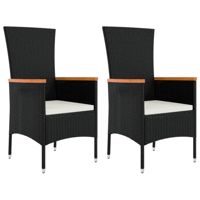 Ensemble de salon de jardin 3 pcs noir poly rotin et acacia