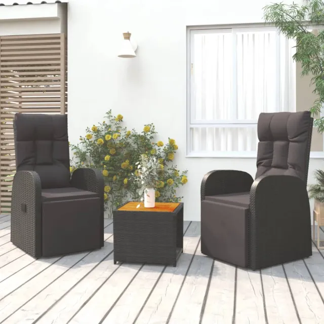 Ensemble de salon de jardin 3 pcs noir poly rotin et acacia