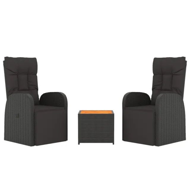 Ensemble de salon de jardin 3 pcs noir poly rotin et acacia