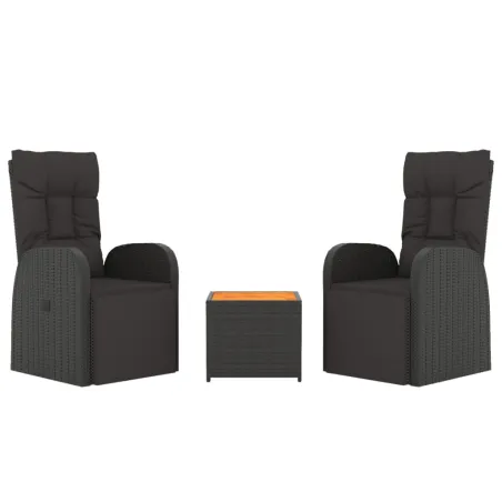 Ensemble de salon de jardin 3 pcs noir poly rotin et acacia