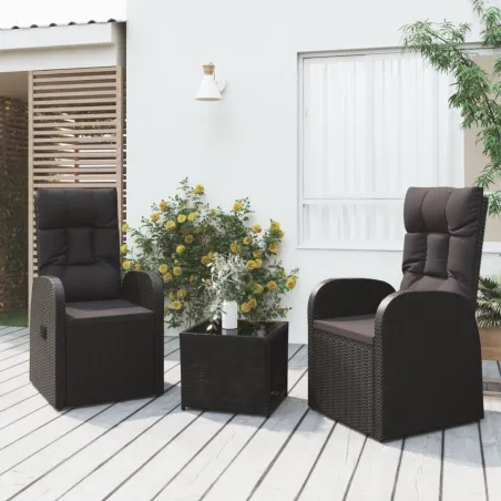 Ensemble de salon de jardin 3 pcs noir poly rotin et acier