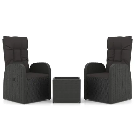 Ensemble de salon de jardin 3 pcs noir poly rotin et acier 2