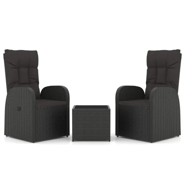 Ensemble de salon de jardin 3 pcs noir poly rotin et acier