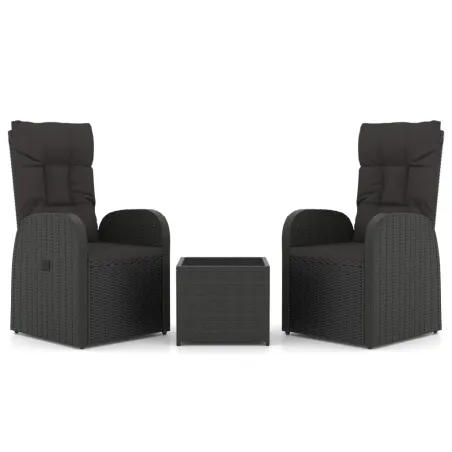 Ensemble de salon de jardin 3 pcs noir poly rotin et acier