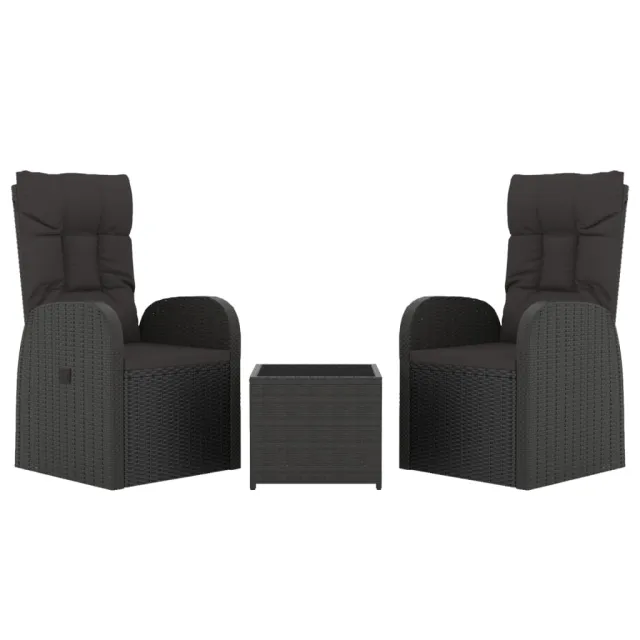 Ensemble de salon de jardin 3 pcs noir poly rotin et acier