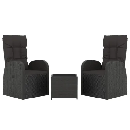 Ensemble de salon de jardin 3 pcs noir poly rotin et acier